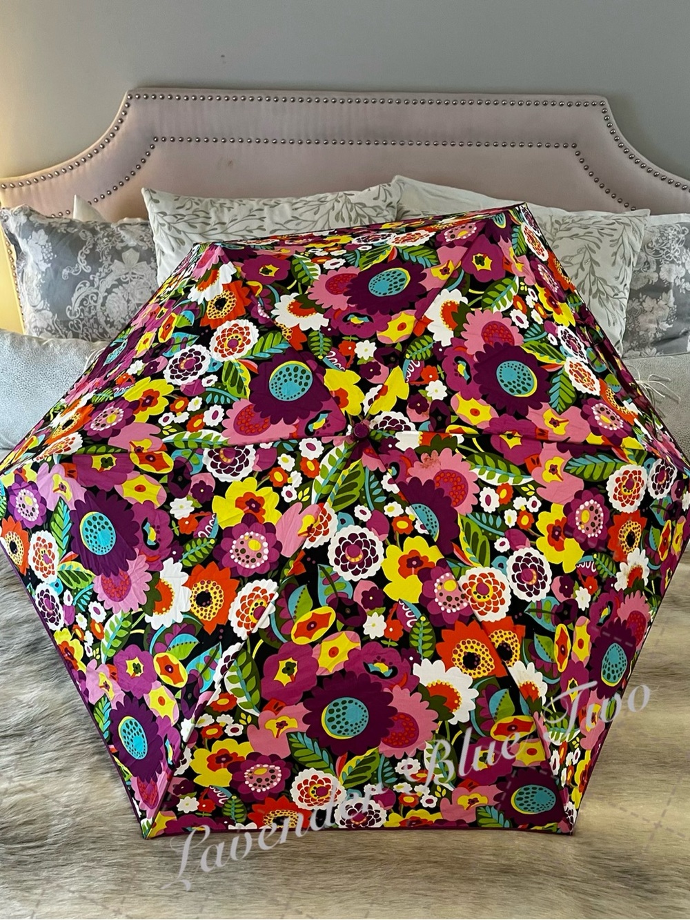 VERA BRADLEY Ziggy Zinnia 2014 Mechanical Compact Umbrella Orange Big Floral